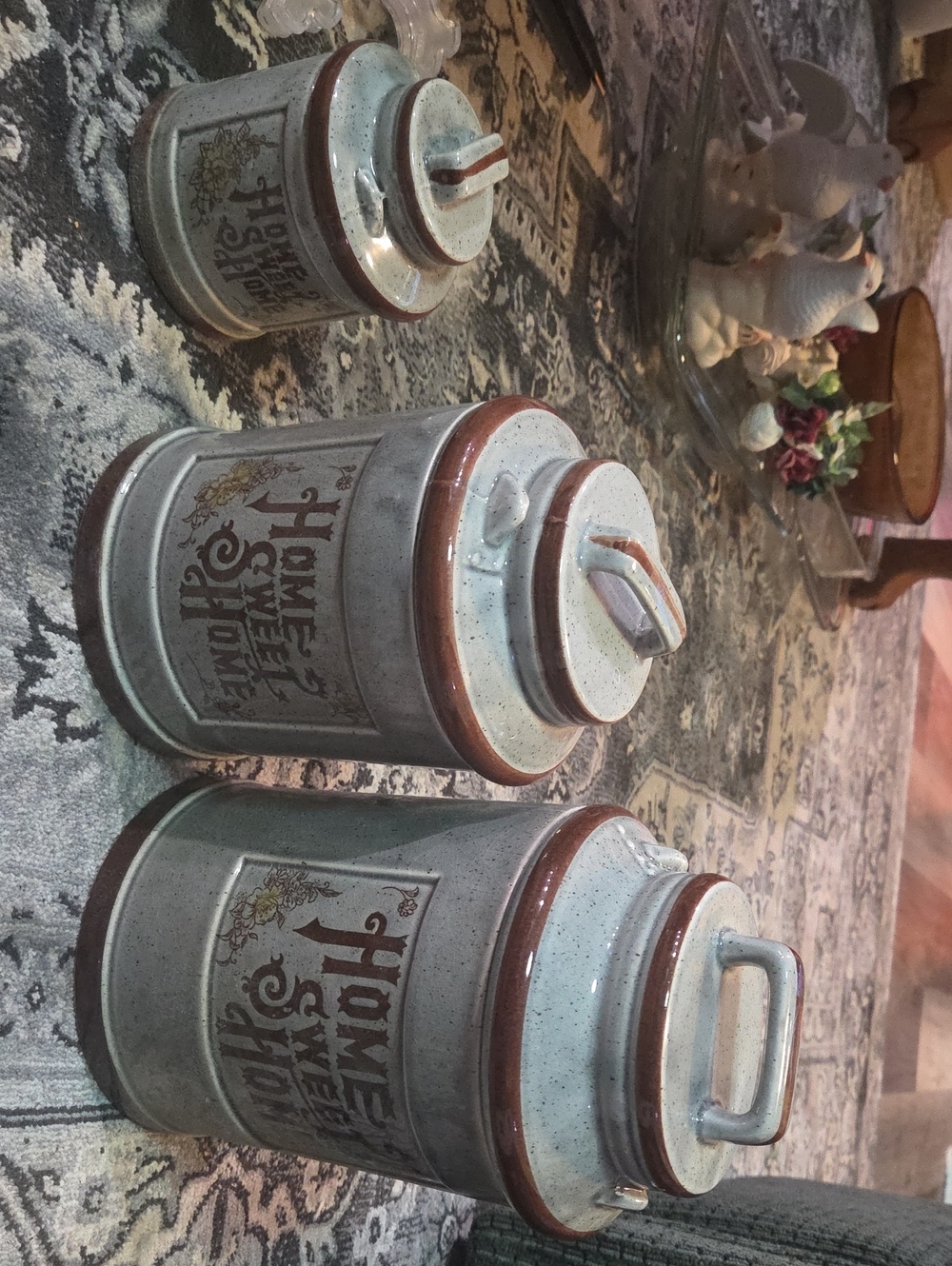 Ceramic Home Sweet Home Canister Set in Speckled Cream and Brown